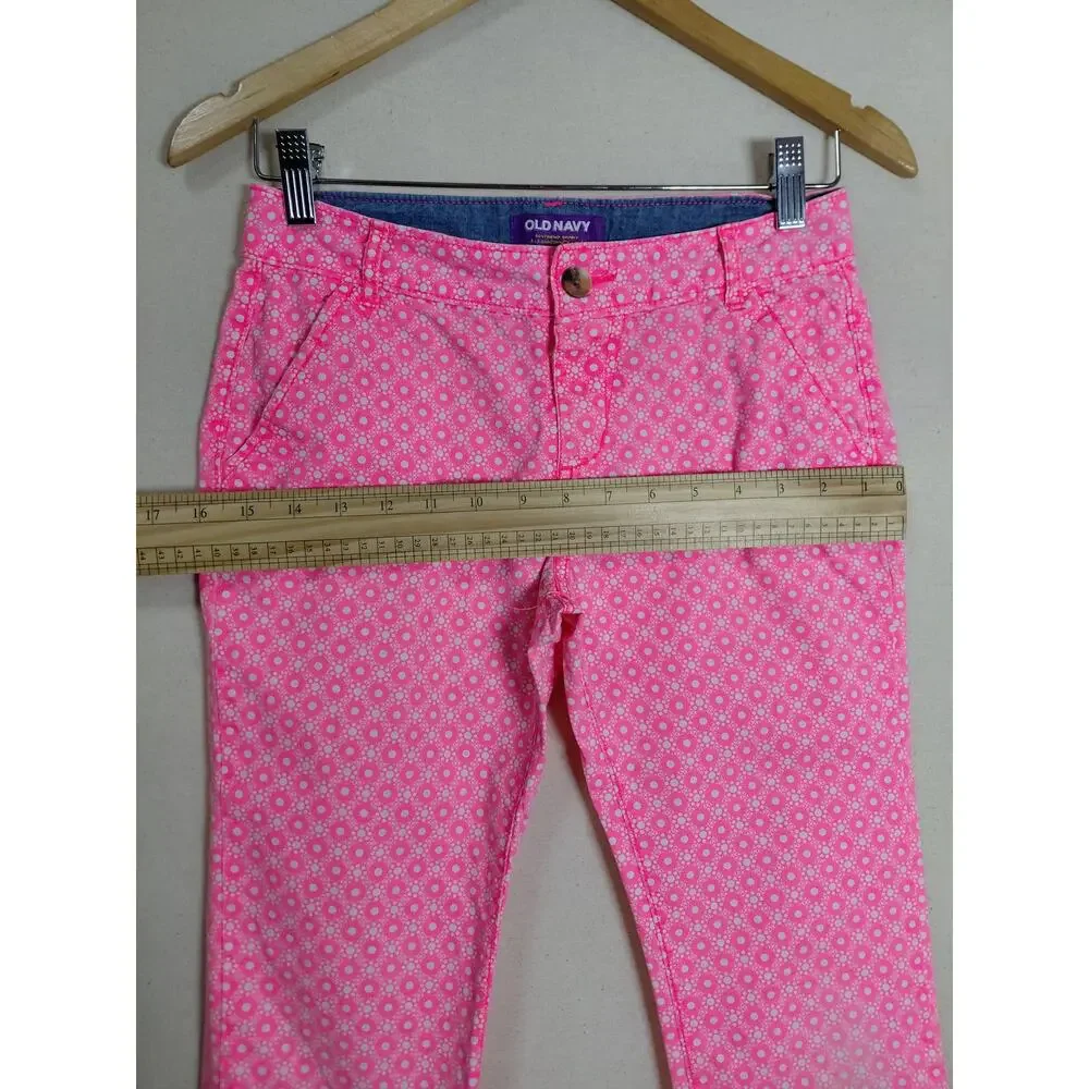 Old Navy Boyfriend Skinny Pink Floral Pants Women Size 12